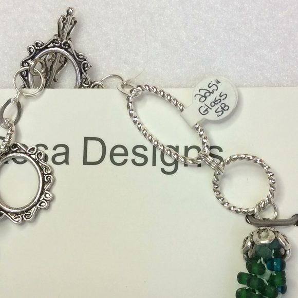 FINAL SALE PRICE Dark Forest Green & White Handmade Jewelry Set - Picture 3 of 6